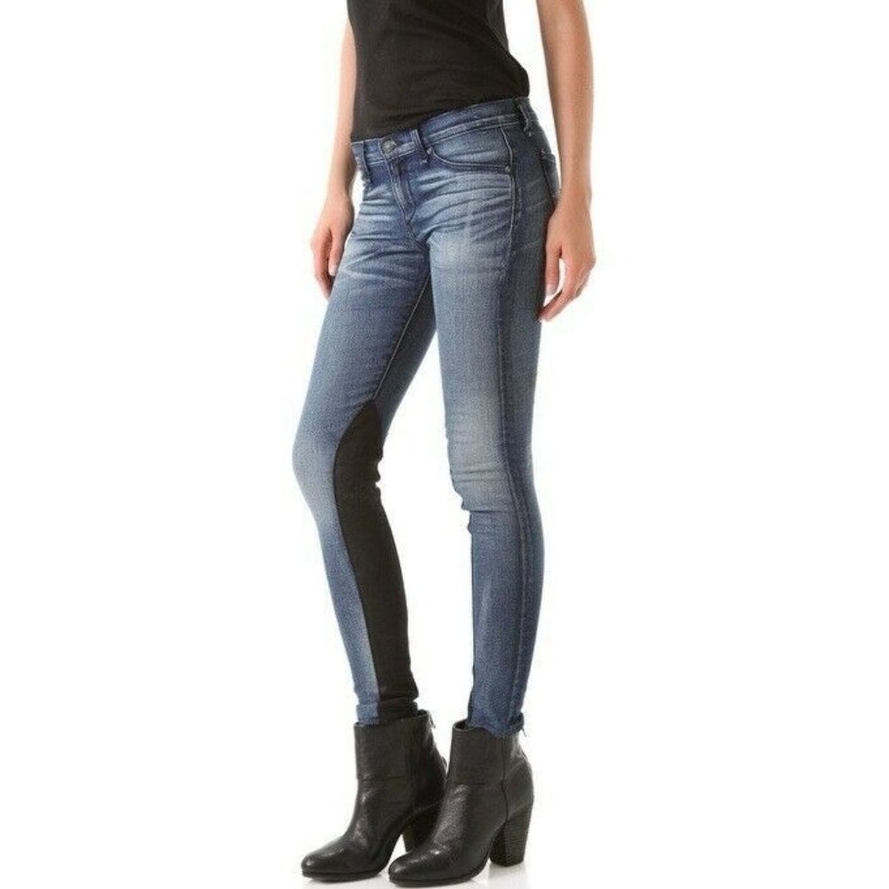 rag & bone Skinny Jeans Jodhpur Sz 25 Lamb Leather Panels Blue Ankle Stretch